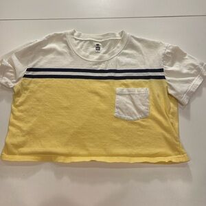 ✨Me to We Medium Yellow and White Crop Tee with Navy Stripe